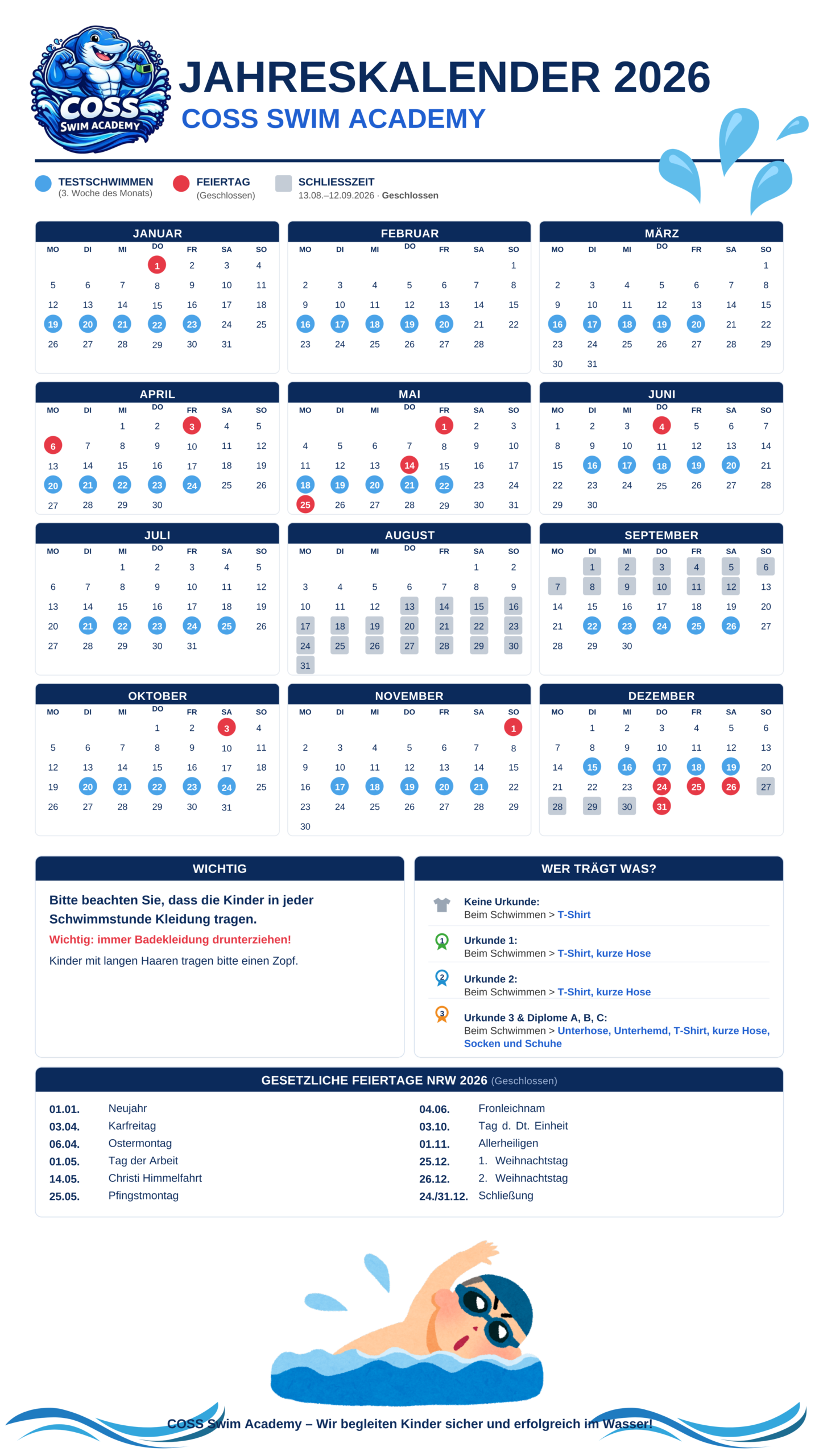 COSS Swim Academy – Jahreskalender 2026